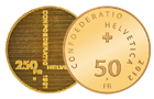 250, 100, 50, 5, ¼ francs (or)