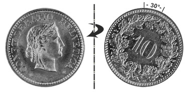 10 centimes 1966, 30° tourné