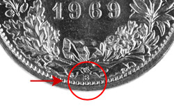 1 franc, with mint mark B
