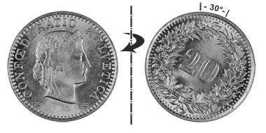 20 centimes 1926, 30° rotated