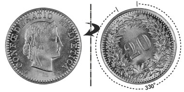 20 centimes 1960, 330° rotated