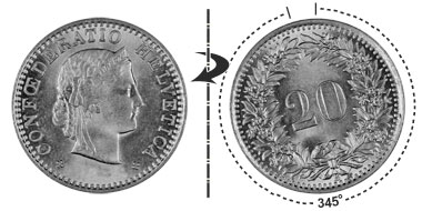 20 centimes 1887, 345° rotated