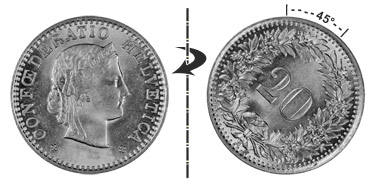 20 centimes 1938, 45° tourné