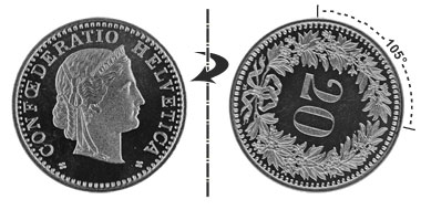 20 centimes 1991, 105° rotated
