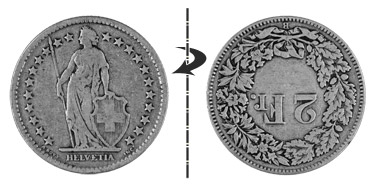 2 francs 1875, Normal position
