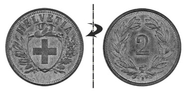2 centimes 1908, Normal position