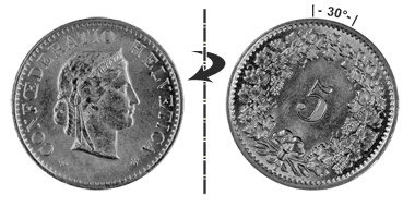 5 centimes 1967, 30° tourné
