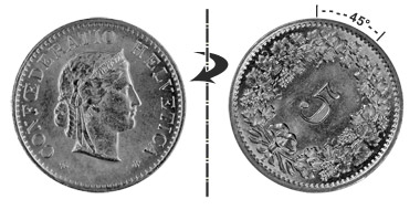 5 centimes 1965, 45° tourné