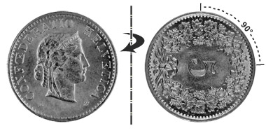 5 centimes 1954, 90° rotated
